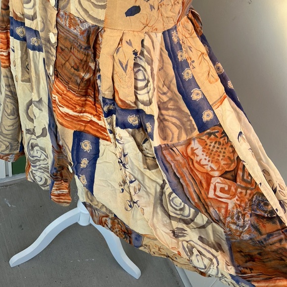 Vintage 90s Blue and Tan Babydoll Dress - Picture 4 of 6